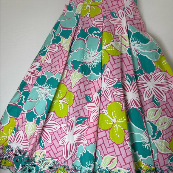 Lilly Pulitzer Floral Pleated Skirt - Pink, Green, Aqua. Eyelet‎ Hem Design sz 2 - Picture 2 of 9